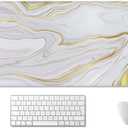 SSOIU White Gold Marble Desk Mat, Desk Pad, Large Mousepad, Large Mouse Pad 35.5" x 15.7" XXL Extended Gaming Mouse Pad Mat with Non-Slip Base Stitched Edge Mousepad for Computer