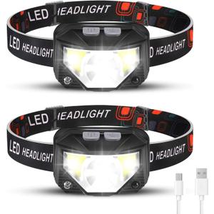 Rechargeable Headlamp 2 Packs, LED Headlamp, Head lamps for Adults, Flashlight with White Red Lights, USB Rechargeable Waterproof Head Lamp for Outdoor Camping Cycling Running Fishing