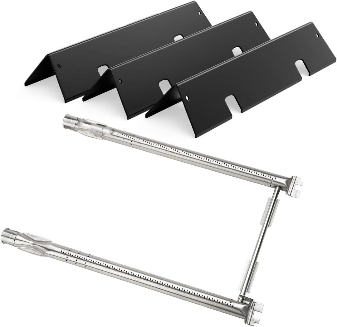 Grill Replacement Parts for Weber GS4 Spirit II 200 Series, Spirit II E-210, S-210 (Front-Mounted Control), Porcelain-enameled 7635 Flavorizer Bars and Stainless Steel 69785 Burner Tubes Set