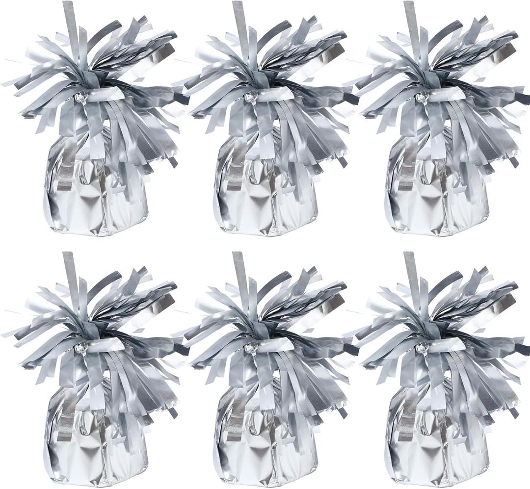 6 Pack Silver Balloon Weights Metallic Holder Anchors Balloon Holder Weights for for Birthday 2025 Graduation Party Christmas Wedding Celebration Decoration (Silver)