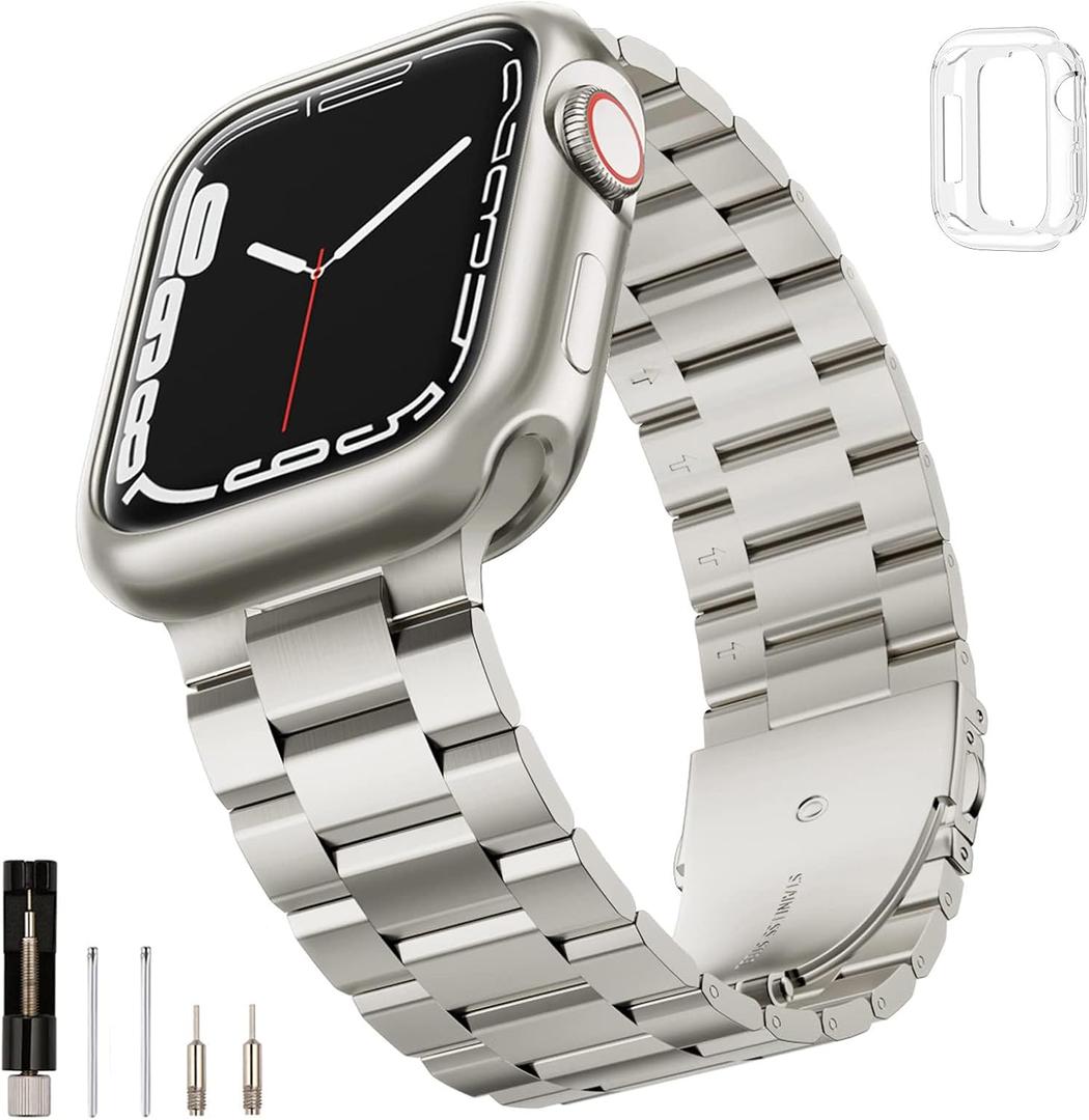 SUNFWR Compatible with Apple Watch Band 46mm for Men Women, Stainless Steel Metal iWatch Band for Apple Watch Series 10(Starlight, 46mm10 Series)