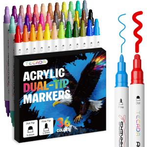 Tedeca 36 Colors Acrylic Paint Markers, Dual-Tip Acrylic Paint Pens for Fabric, Stone, Ceramic, Glass, Wood, Canvas, Metal, Rock Painting - Christmas Gift DIY Crafts Art Supplies, Fine and Dot Tip