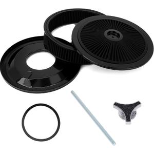 14"x3" High Flow Round Air Cleaner Filter Assembly Kit Compatible with GMC Chevy Ford Chrysler Dodge V8, for Carburetor 5-1/8" Carb Neck, Flow-Thru Lid, Washable and Reusable, Black Chrome