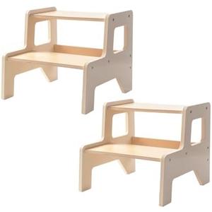 OgiOgi Toddler Step Stool, 2 Step Wooden Toddler Kitchen Stool Helper for Bathroom Sink, Toilet & Potty Training, 330lbs Capacity Stools for Kids with Safe Non-Slip Pads and Handles-Honey Beige(2PCS)