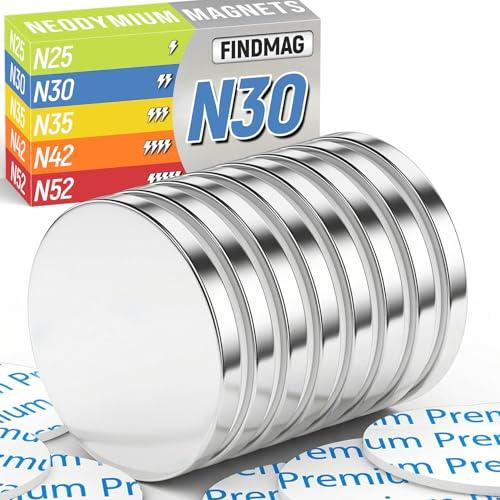 FINDMAG Neodymium Disc Magnets Strong Magnet Rare Earth Magnets with Double-Sided Adhesive for DIY, Fridge,Scientific, Home, 1.18'' D x 1/8'' H - Pack of 8