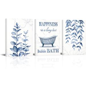 sechars Botanical Plant Canvas Wall Art Minimalist Boho Leaves Painting Pictures Decor Modern Blue Bathroom Decoration (Blue)