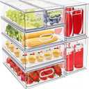 Mano Stackable Fridge Drawers Pull Out Bins with Handle Clear Refrigerator Drawers Organizer Food Storage Container Box with Dividers Plastic Produce Saver for Pantry, Cabinet, Kitchen, Clothes（7Pack）