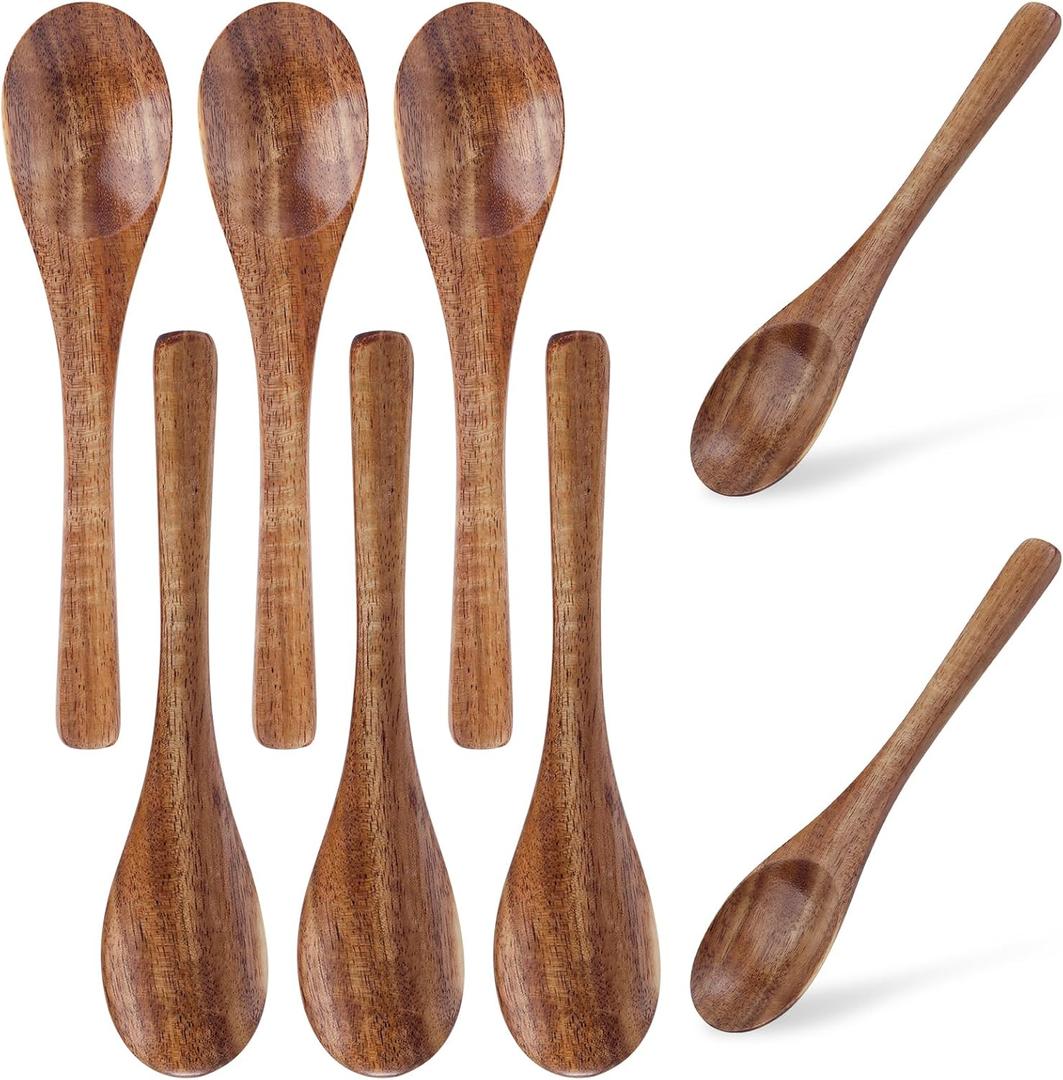 8pcs Small Wooden Spoons Set, 5.12in Mini Wood Teaspoons for Honey Coffee Tea Sugar Desserts Soup Little Smooth Kitchen Utensils Table Spoons for Eating Cooking Serving Stirring Daily Use