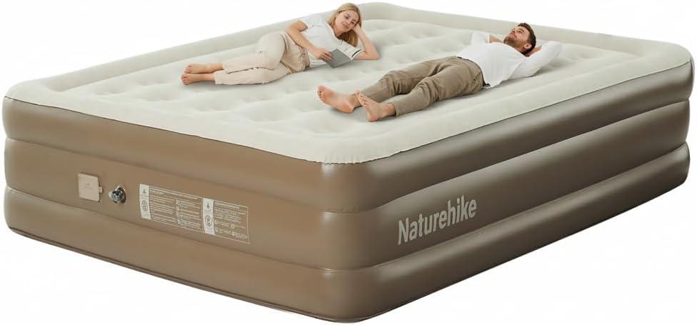 Naturehike Air Mattresses with Rechargeable Built-in Pump, Inflatable Mattress, Portable Blow up Mattress, Air Bed for Home, Camping, Guest (17.7in Queen)