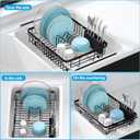 Expandable Stainless Steel Dish Drying Rack Over The Sink For Small Kitchen, Counter Space Saving Compact Black Metal Plate Drain Strainer, Adjustable Hanging In Sink Rust Proof Wire Dryer Holder
