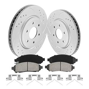 unire Front Brake Pads And Rotors Kit Compatible With 2005-2023 Nissan Frontier, 2005-2015 Xterra, 31412 D1094-8200 Automotive Replacement Brake Kits Geomet Drilled And Slotted Rotors 296mm(11.7in)