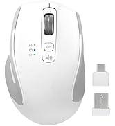 Wireless Mouse with Bluetooth, USB-A, USB-C Receiver, Rechargeable, Full-Size Mouse, Silent, Ergonomic, for MacBook/Laptop/Computer/PC/iPad-White