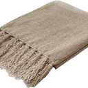 Light Taupe Chenille Throw Blanket for Couch BedSoft Cozy Throw Blanket with Handmade Fringe, Decorative Blanket for Sofa Chair Living Room for Gift (50 x 60")