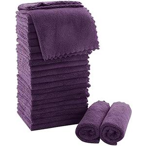 MOONQUEEN Ultra Soft Premium Washcloths Set - 12 x 12 inches - 24 Pack - Quick Drying - Highly Absorbent Coral Velvet Bathroom Wash Clothes - Use as Bath, Spa, Facial, Fingertip Towel (Plum)