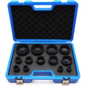 VEHIRETL 13pcs Grooved Lock Nut Socket Set with Internal Teeth, Spindle Nuts Socket Kit Ball Joints Axle Locknut Remove Install Locking Hub Socket for KM KML HM HML HMLL Groove Nut with 1/2'' KM0-KM12