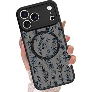 OOK Compatible with iPhone 17 Pro Case Cute Flower Floral Fruit Leaves Design for Girls Women Compatible with Magsafe Soft TPU Camera Lens Protective Phone Magnetic iPhone 17 Pro 6.3 Inch Black
