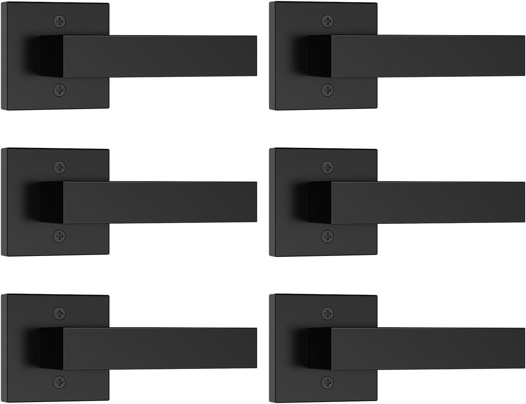 Estmoon 6 Pack Dummy Door Handles, Matte Black Non-Turning Decorative Door Levers for Closets French Double Doors, Single Sided Square Door Handles, Reversible Indoor Handle for Pantry Bifold Doors