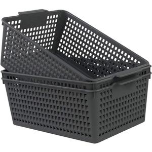 3 Packs Grey Storage Baskets, Plastic Kitchen Organizing Bins