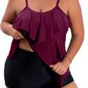 B2prity Women Plus Size Tankini Swimsuits Tummy Control Two Piece Bathing Suit Ruffled Flounce Swimwear with Shorts (22W)