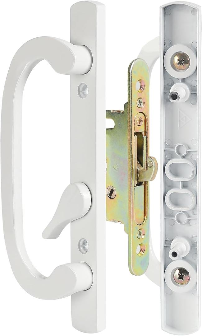 MaxxGeek Sliding Patio Door Handle Set with Mortise Lock, Zinc Diecast, Offset Thumbturn, Fits 1-5/8" to 1-3/4" Door Thick, 3-15/16" Hole Spacing, Non-Handed, White