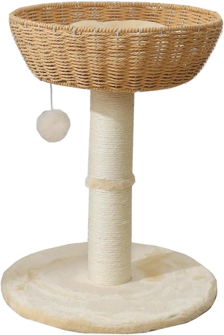 SHENGOCASE Cat Tree Tower with Rattan Wicker Basket, Handwoven Large Nest Basket Bed, Window Perch for Large Cats up to 20LBS
