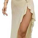 SherryDC Womens Sexy Bandeau 3 Piece Bikini Sets Halter High Cut Swimsuit Bathing Suit with Drawstring Long Skirt (Small, 191-black)