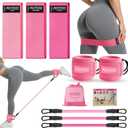 KUTIZE Ankle Resistance Bands with Cuffs & Fabric Resistance Bands Set - Legs & Glutes Workout Equipment for Women & Men, Home Gym Heavy Exercise Bands for Hip, Yoga, Strength Training, Rehab, Pilates (Pink)