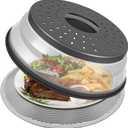LekDrok 10 Inch Microwave Food Cover & Collapsible Silicone Mat - Splatter Guard, Plate Holder & Kitchen Colander for Meal Prep, Charcoal