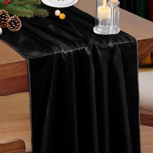 P Pothuiny Velvet Black Table Runner 20 x 120Inch/ 10ft Long Luxurious Elegant Velvet Fabric Table Runner for Wedding Reception, Thanksgiving, Halloween, Christmas Decor