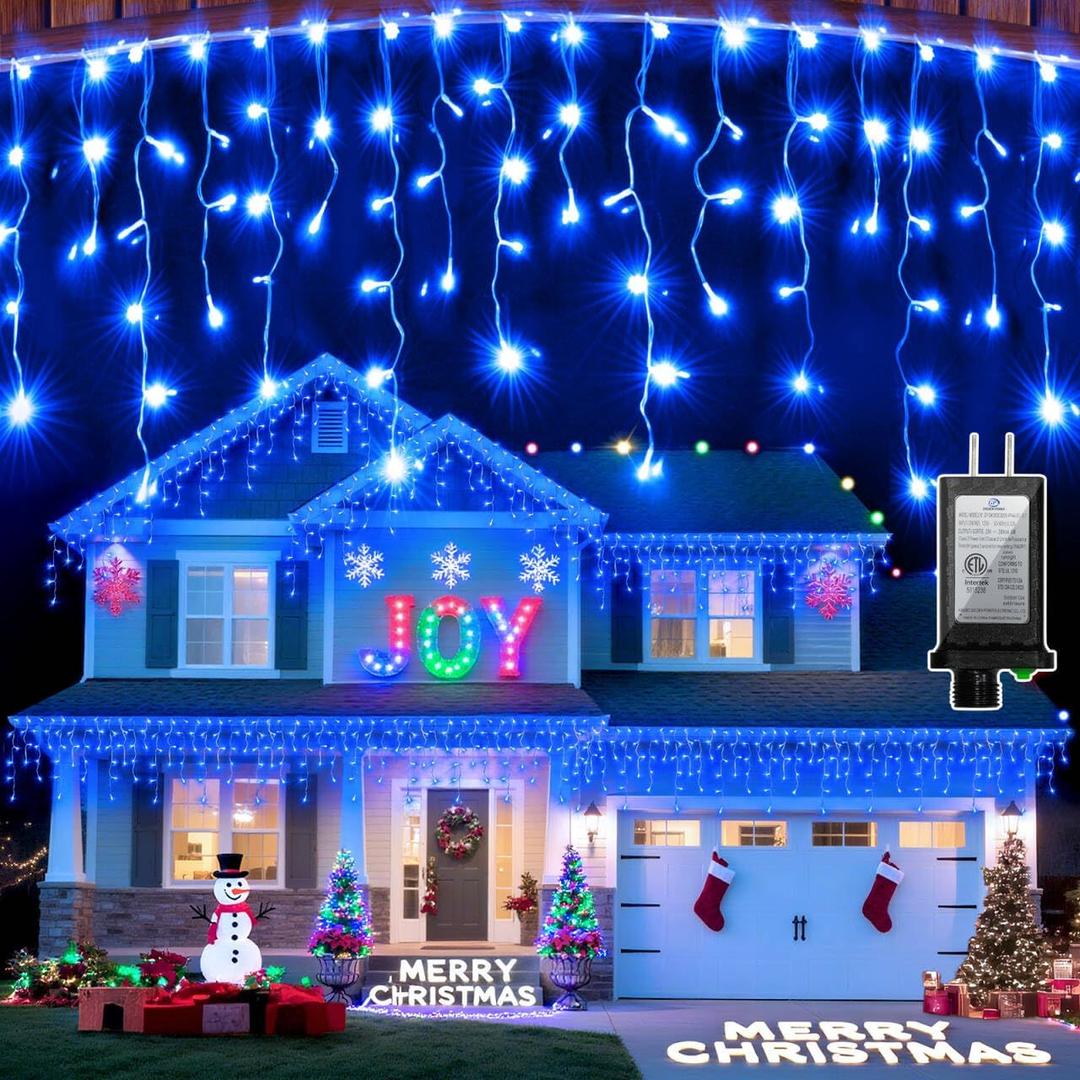 612 LED Christmas Lights with 136 Drops, 60ft 12 Modes Hanging ice String Lights with Timer & Dimmable & Waterproof, Plug-in Fairy Lights for Indoor Tree Holiday Wedding Party Christmas Decor Blue