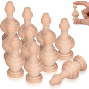 Mikikit 10pcs Decorative Wood Finials Craft Spindles: Unfinished Wooden Roman Column Baluster Accessories - Staircases Topper Bed Post Decoration Furniture DIY Woodworking