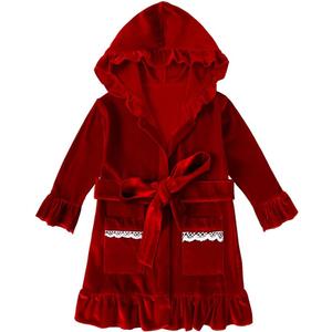 MYGBCPJS Boys Girls Velvet Christmas Hooded Bathrobe Matching Sash Little Kids Ruffle Long Sleeve Xmas Pajamas Pjs Sleepwear (2-3T, Color # 01)