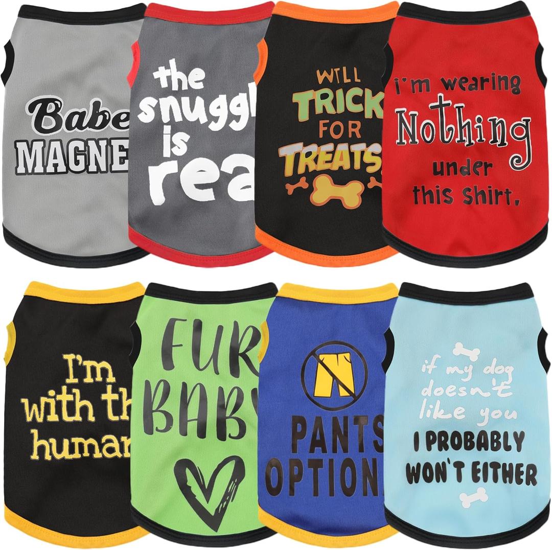 Upgrade Your Pet's Seasonal Wardrobe with Playful Flair: an 8-Piece Set of Dog Shirts Boasting Hilarious Printed Patterns, Ensuring Airy Comfort Throughout Summer and Fall Classic 8pc 3X-Large
