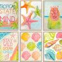 ZHJIOFXG Colorful Beach Poster Set of 6 Beachy Room Decor Pastel Coastal Aesthetic Wall Art Shell Starfish Palm Tree Painting Picture Artwork for Girls Bedroom Dorm Apartment Decorate 12x16in Unframed