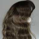 Brown Wig with Bangs,Brown Highlight Synthetic Shoulder Length Curly Wavy Wigs for Women Party Daily Use 18IN