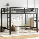 Bellemave Full Size Metal Loft Bed Frame with 2 Ladders, High Guardrail & Sturdy Iron Construction, Space-Saving Adult Loft Bed for Dorms, Safe for Kids, Teens, No Box Spring Needed, Black