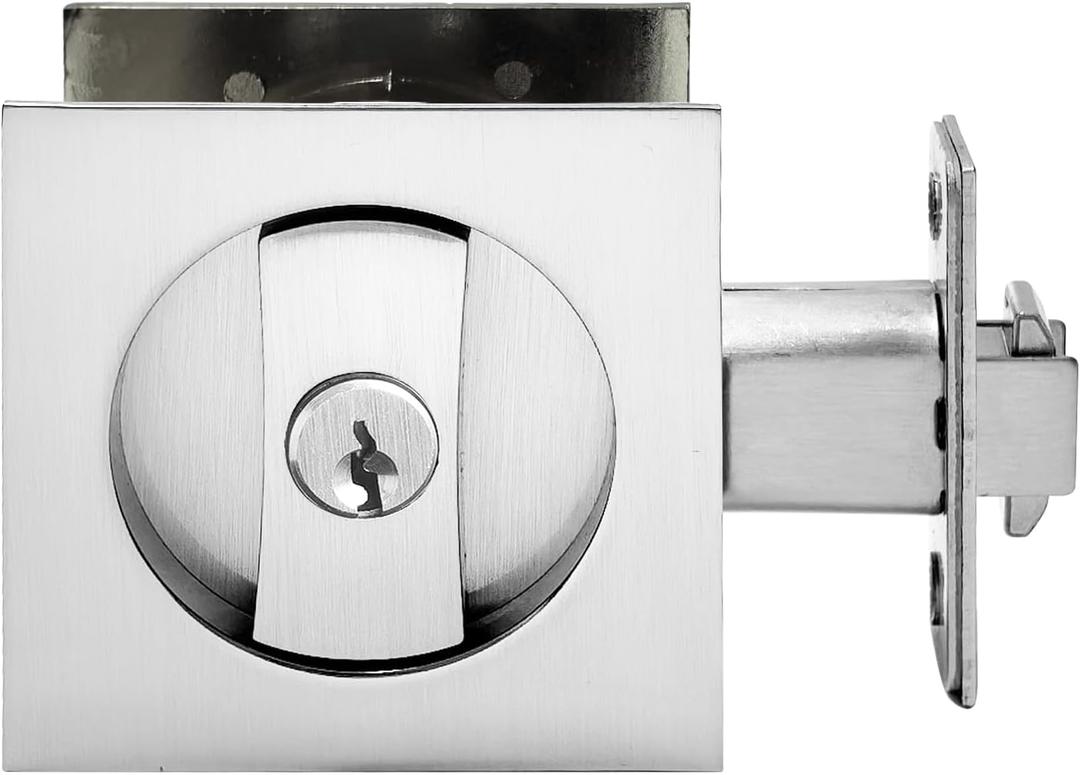 Pocket Door Lock,Privacy Door Hardware Suitable for Bathroom Bedroom etc Recessed 2 Sided, 2 3/8" Backset, Invisible Hardware for 1 3/8 to 2 3/16 Thickness Door (Sliver, Keyed Lock)