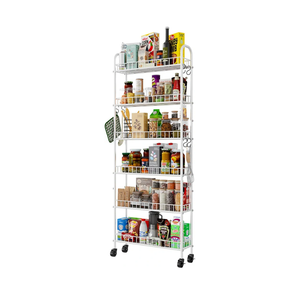6 Tier Slim Rolling Storage Cart with Wheels, Metal Mobile Shelving Unit Organizer Utility Cart for Office Bathroom Kitchen Laundry Room Narrow Places (White 6 Inches)