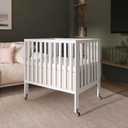 Dream On Me Jett Mini Folding Baby Crib in White, GreenGuard Gold & BSA, Lightweight & Portable, Patented Flat Folding System for Small Spaces & Travel, 1.5” Mattress Pad, 3 Heights, Safe Wheels, 38"L x 26"W x 36"H