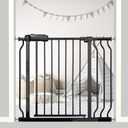 34-38.5 Inch Walk Through Baby & Dog Gate, No Drill Pressure Mounted, Expandable Safety Gate for Kitchen & Living Room, Black Metal with Extension Kit (34"-38.5"/86-98CM)