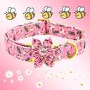 Elegant little tail Dog Collar, Spring Dog Collar with Flower Cute Bees Print Cotton Soft Female Male Pet Collar Flower Dog Collar Puppy Adjustable Dog Collar for Large Dogs