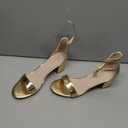 GENSHUO Women's Low Block Heel Sandals Strappy Open Toe Dress Heels Comfortable Sexy Cute Ankle Strap Wedding Party Prom Summer Heeled Shoes (9, Faux Leather Gold)