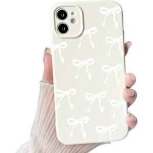 NITITOP Compatible with iPhone 12 Case Cute Bow Knot Ribbon Pattern for Girls Women Trendy Bowknot Slim Fit TPU Bumper Silicone Shockproof Full Camera Protection Cover - White