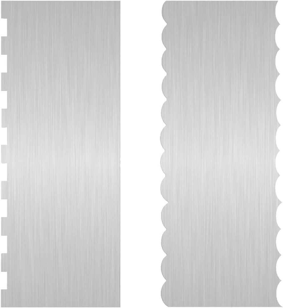 2 Pieces 12 Inch Stainless Steel Cake Scraper Metal Scraper for Cake Double Sided Patterned Edge Stripe Edge Smoother Scraper Cake Decorating Comb Cake Cutter for Mousse Butter Cream