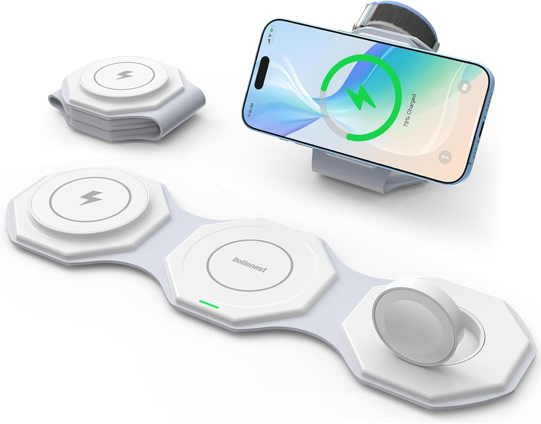 3-in-1 Travel Wireless Charger for iPhone: Foldable Charging Station for Business Trip Office Desktop Home Nightstand - Magnetic Charger Pad for iPhone 16 15 14 13 12 Apple Watch AirPods