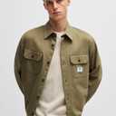 HUGO, Cotton Mix Canvas Zip Up Overshirt, British Olive, XL