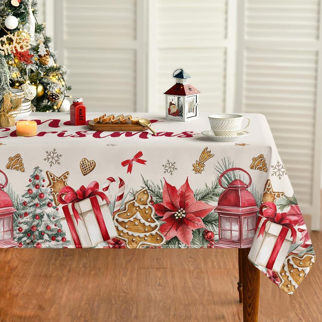 Horaldaily Christmas Tablecloth 5270 Inch Rectangular, Gifts Trees Red Washable Table Cover for Party Picnic Dinner Decor
