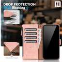 Compatible with iPhone 12 Pro Wallet Case with Card Holder RFID Blocking Zipper Poket PU Leather Flip Phone Case with Wrist Strap Credit Card Slots Men Women,for Apple 12 6.1",Rose Pink