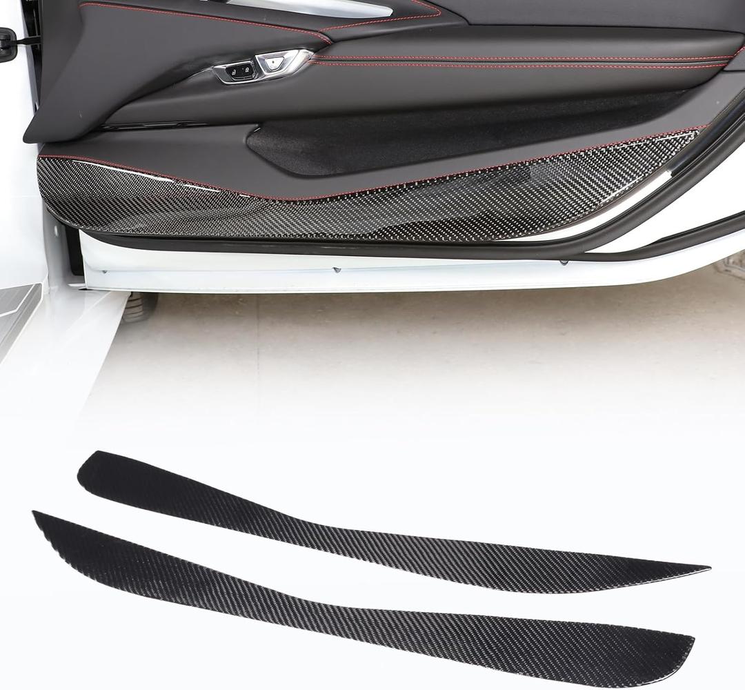 Soft 3D Real Carbon Fiber Car Interior Door Panel Trim Anti Kick Kit Compatible with Corvette C8 Stingray Z06 Z51 2020 2021 2022 2023 Interior Decoration Accessories (Black)