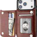 ONETOP Compatible with iPhone 17 Pro Wallet Case with Card Holder, PU Leather Kickstand Card Slots Case, Double Magnetic Clasp and Durable Shockproof Cover 6.3 Inch (Brown)